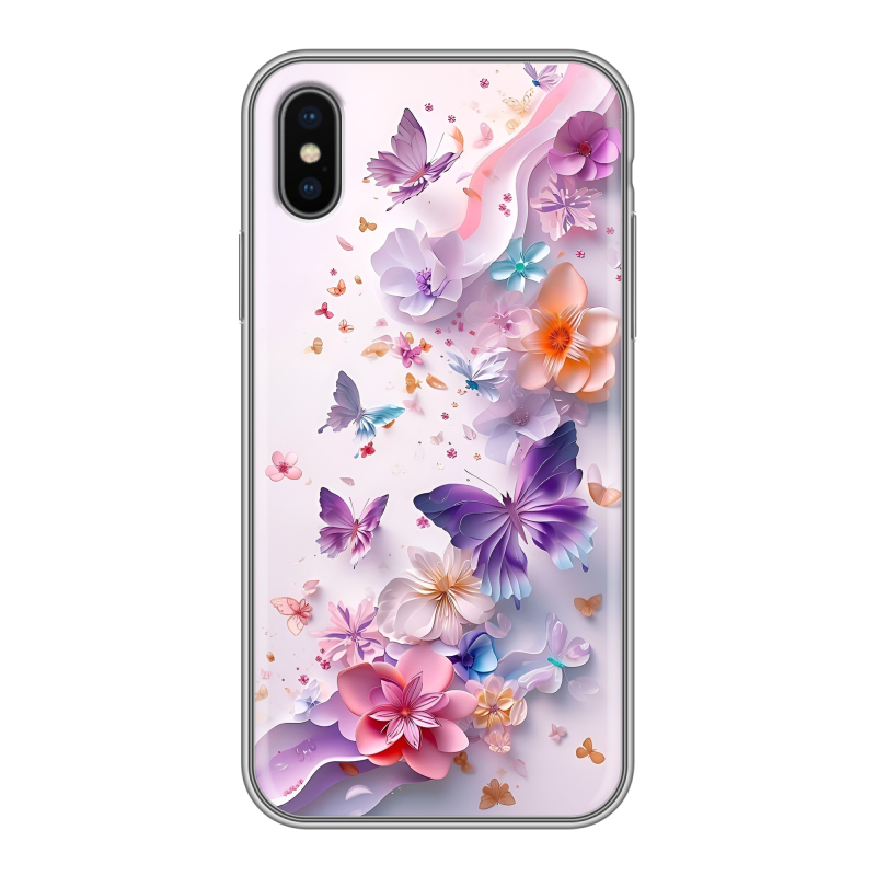 Пластиковый чехол на Iphone x10 с принтом цветы бабочки Пластиковый чехол на Iphone x10 с принтом цветы бабочки