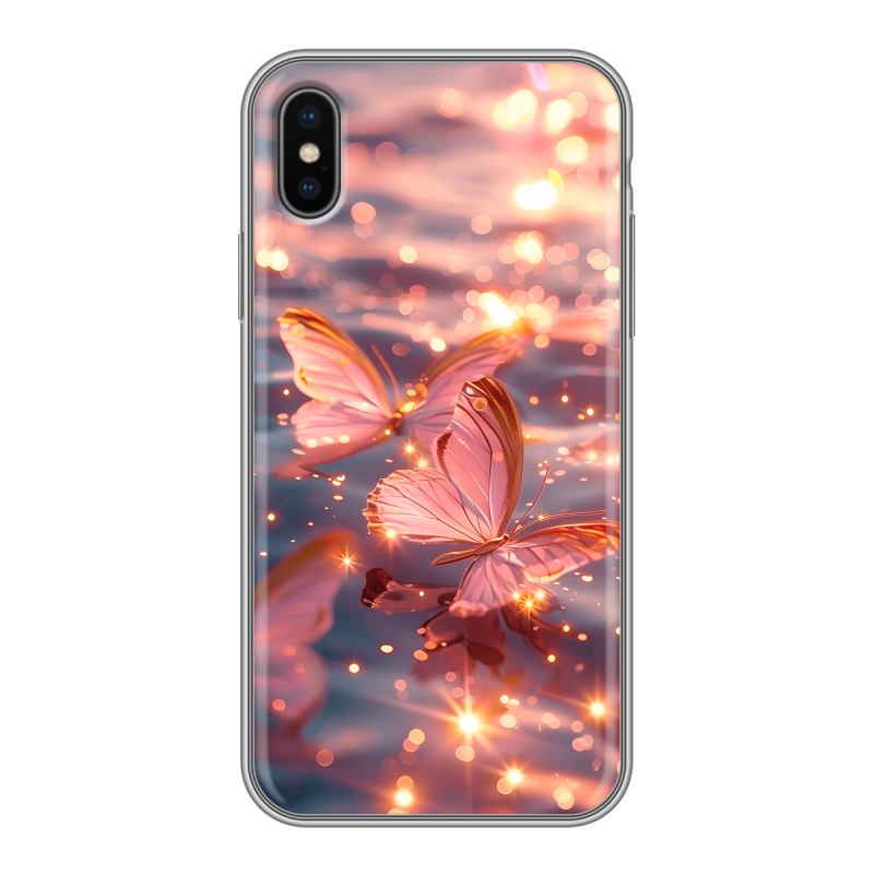 Пластиковый чехол на Iphone x10 с принтом бабочки розовые Пластиковый чехол на Iphone x10 с принтом бабочки розовые