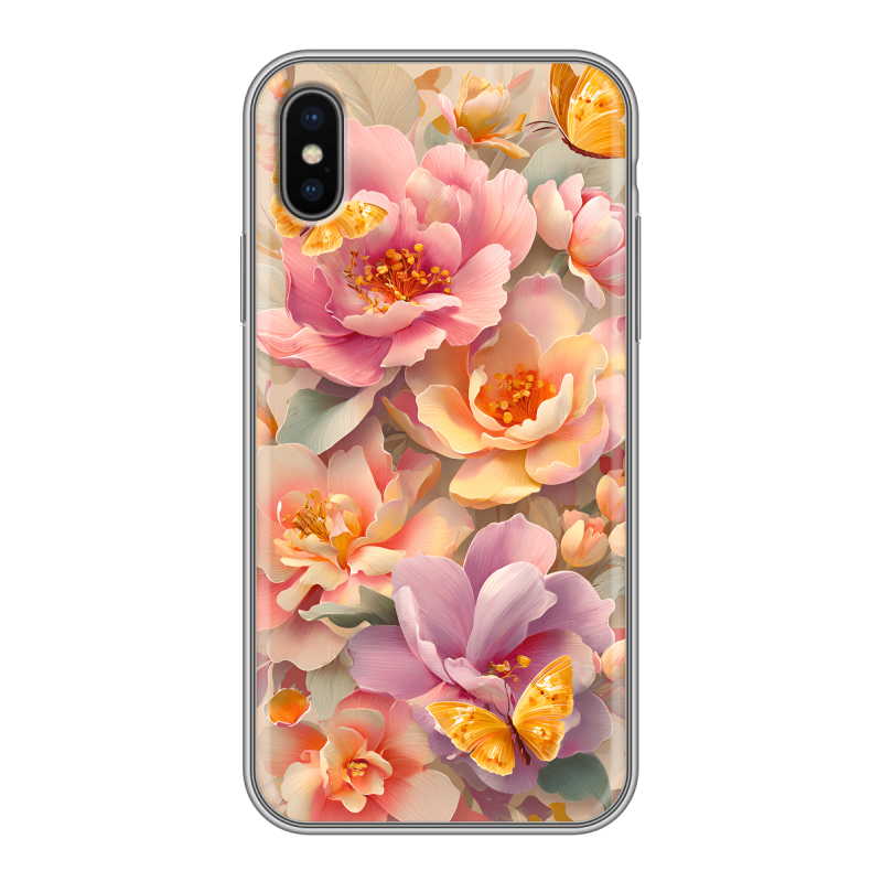Пластиковый чехол на Iphone x10 с принтом Цветы и бабочки Пластиковый чехол на Iphone x10 с принтом Цветы и бабочки