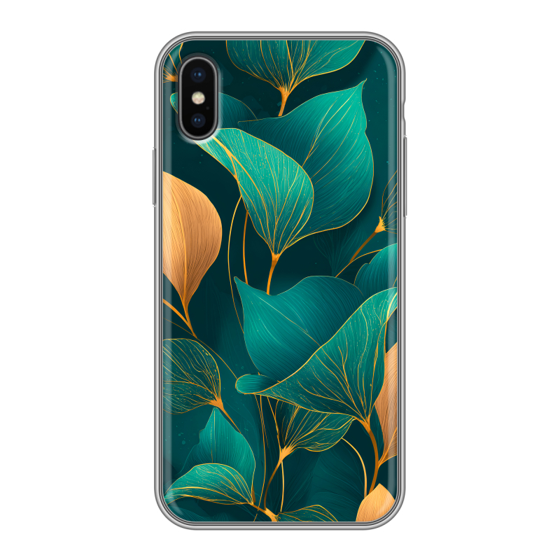 Пластиковый чехол на Iphone x10 с принтом Листья и золото Пластиковый чехол на Iphone x10 с принтом Листья и золото
