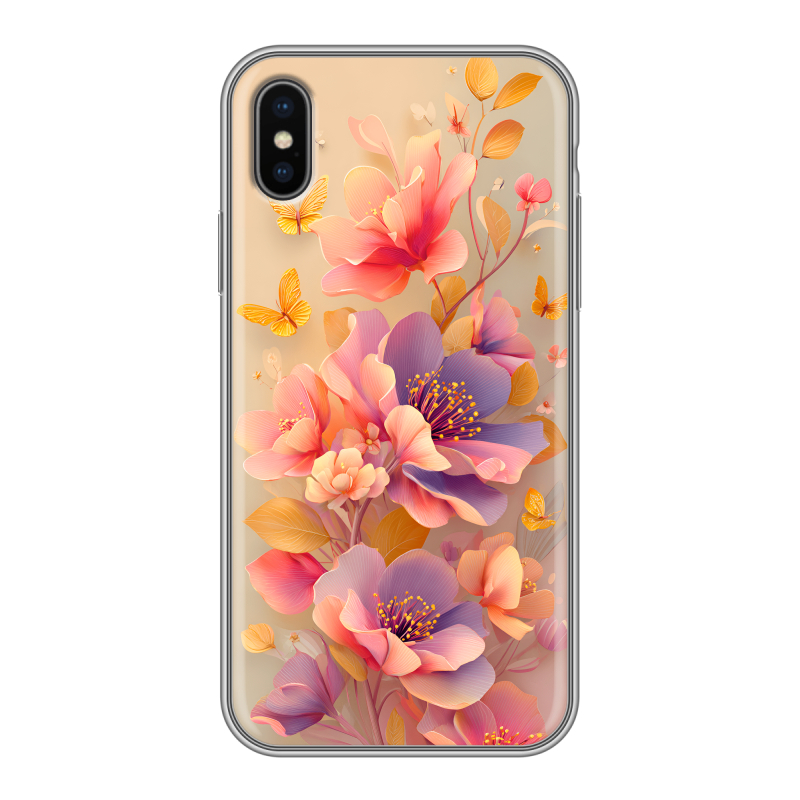 Силиконовый чехол на Iphone x10 с принтом Цветы и бабочки Силиконовый чехол на Iphone x10 с принтом Цветы и бабочки