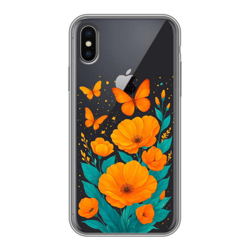 Силиконовый чехол на Iphone x10 с принтом цветы бабочки Силиконовый чехол на Iphone x10 с принтом цветы бабочки