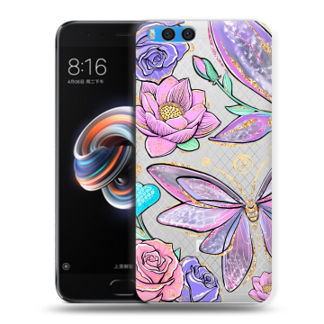 Силиконовый чехол на Xiaomi Mi Note 3 с принтом Бабочки и цветы