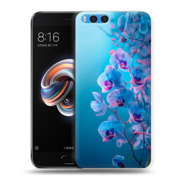Силиконовый чехол на Xiaomi Mi Note 3 с принтом голубые орхидеи Силиконовый чехол на Xiaomi Mi Note 3 с принтом голубые орхидеи