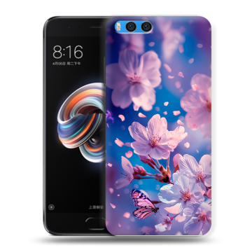 Силиконовый чехол на Xiaomi Mi Note 3 с принтом цветы бабочки