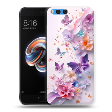 Силиконовый чехол на Xiaomi Mi Note 3 с принтом цветы бабочки Силиконовый чехол на Xiaomi Mi Note 3 с принтом цветы бабочки