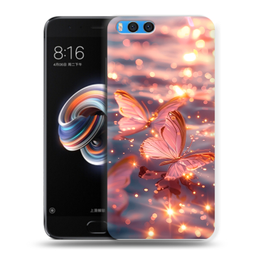 Силиконовый чехол на Xiaomi Mi Note 3 с принтом бабочки розовые Силиконовый чехол на Xiaomi Mi Note 3 с принтом бабочки розовые