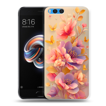 Силиконовый чехол на Xiaomi Mi Note 3 с принтом Цветы и бабочки