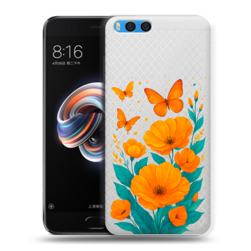 Силиконовый чехол на Xiaomi Mi Note 3 с принтом цветы бабочки
