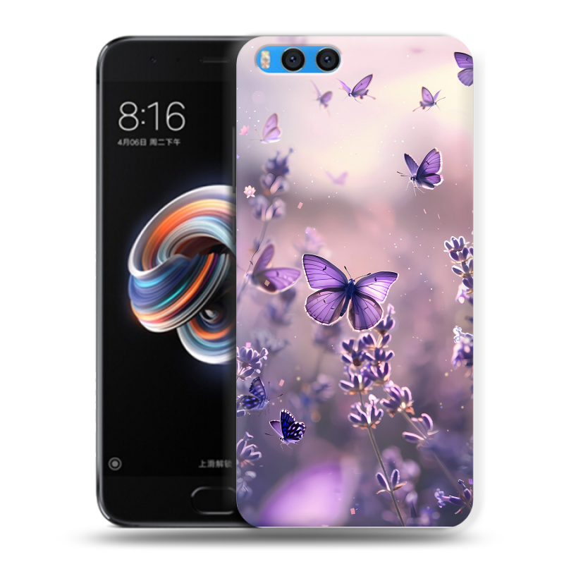 Силиконовый чехол на Xiaomi Mi Note 3 с принтом бабочки и лаванда Силиконовый чехол на Xiaomi Mi Note 3 с принтом бабочки и лаванда