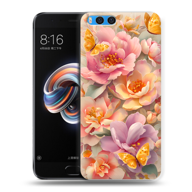 Силиконовый чехол на Xiaomi Mi Note 3 с принтом Цветы и бабочки Силиконовый чехол на Xiaomi Mi Note 3 с принтом Цветы и бабочки