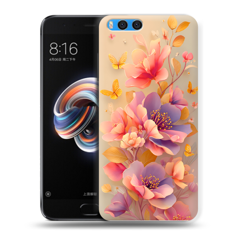 Силиконовый чехол на Xiaomi Mi Note 3 с принтом Цветы и бабочки Силиконовый чехол на Xiaomi Mi Note 3 с принтом Цветы и бабочки