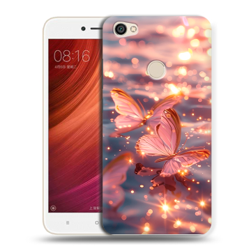 Силиконовый чехол на Xiaomi RedMi Note 5A Pro с принтом бабочки розовые Силиконовый чехол на Xiaomi RedMi Note 5A Pro с принтом бабочки розовые