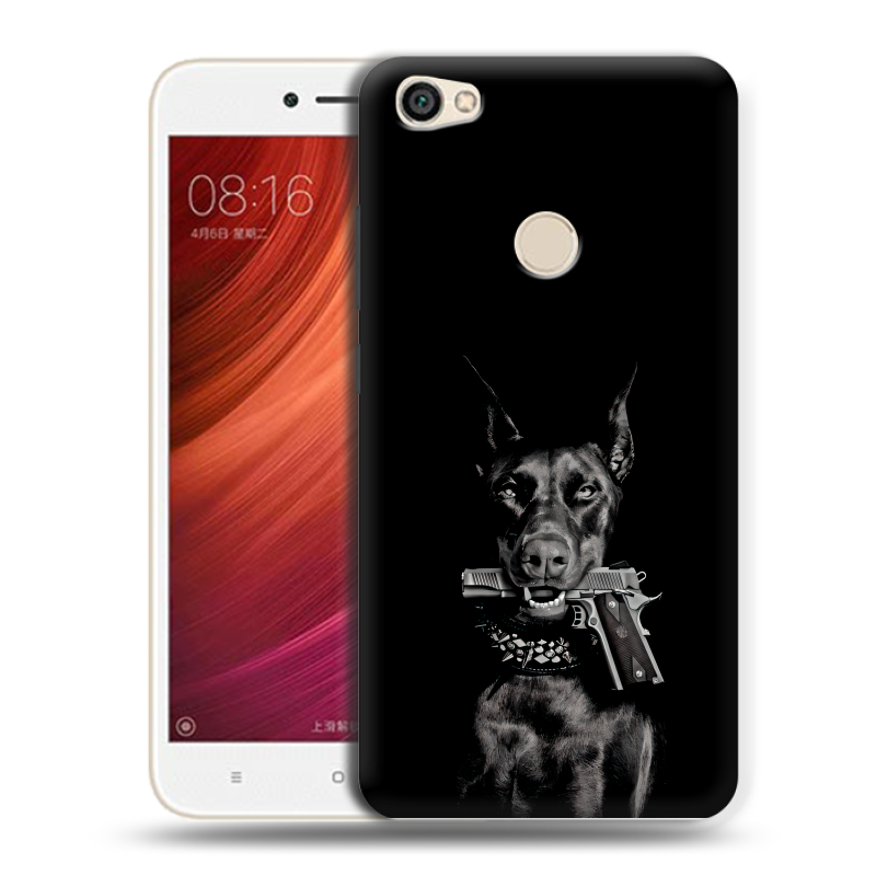 Силиконовый чехол на Xiaomi RedMi Note 5A Pro с принтом Доберман и пистолет Силиконовый чехол на Xiaomi RedMi Note 5A Pro с принтом Доберман и пистолет