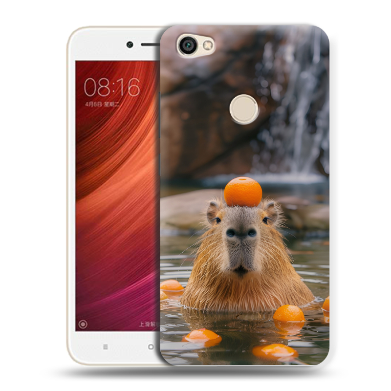 Пластиковый чехол на Xiaomi RedMi Note 5A Pro с принтом Капибара с апельсином Пластиковый чехол на Xiaomi RedMi Note 5A Pro с принтом Капибара с апельсином