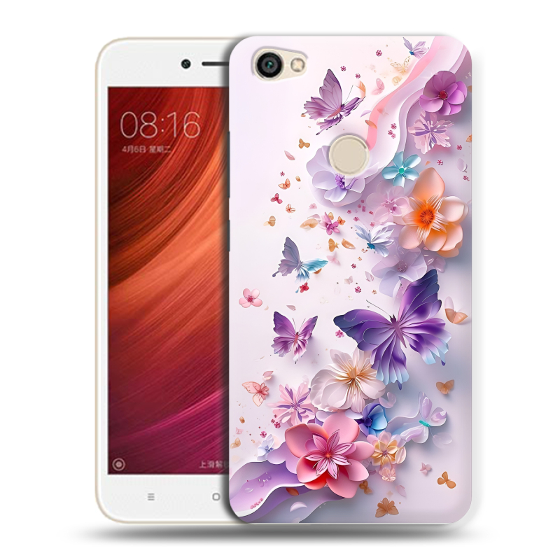 Силиконовый чехол на Xiaomi RedMi Note 5A Pro с принтом цветы бабочки Силиконовый чехол на Xiaomi RedMi Note 5A Pro с принтом цветы бабочки