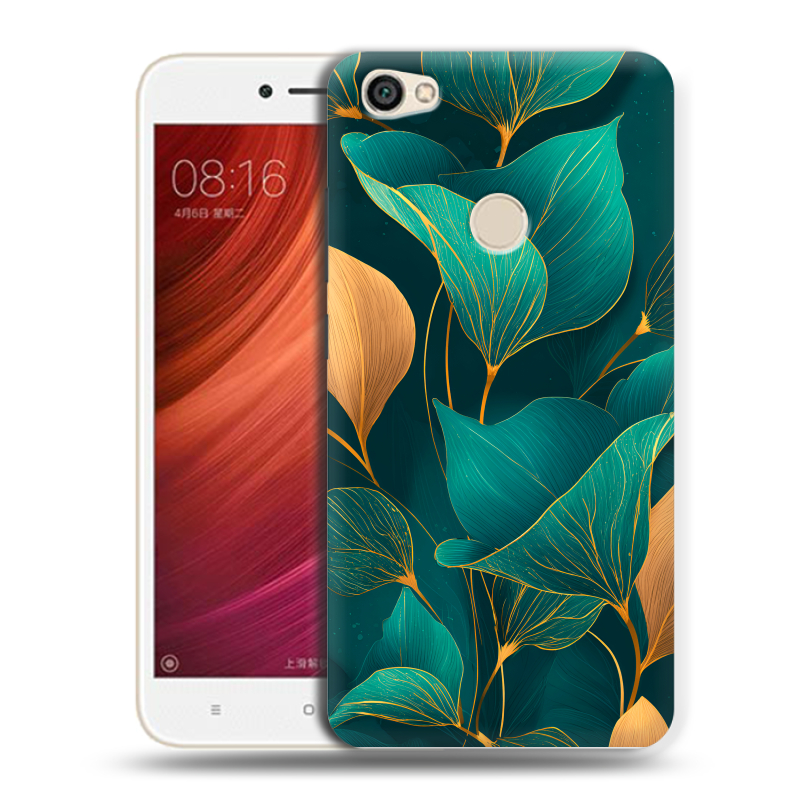 Силиконовый чехол на Xiaomi RedMi Note 5A Pro с принтом Листья и золото Силиконовый чехол на Xiaomi RedMi Note 5A Pro с принтом Листья и золото