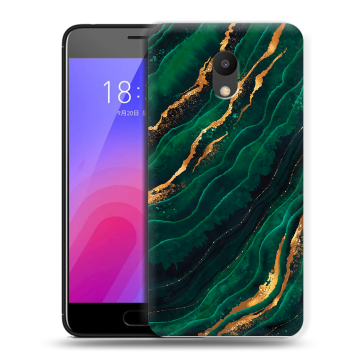 Пластиковый чехол на Meizu M6 с принтом Мрамор зеленое золото