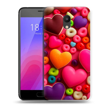Пластиковый чехол на Meizu M6 с принтом Сердечки