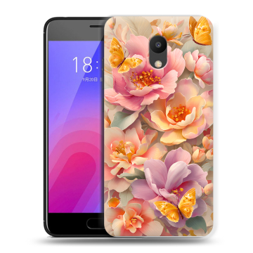 Пластиковый чехол на Meizu M6 с принтом Цветы и бабочки
