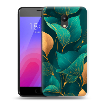 Пластиковый чехол на Meizu M6 с принтом Листья и золото
