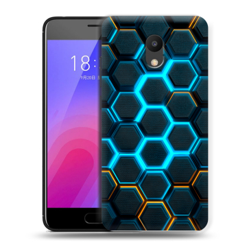 Пластиковый чехол на Meizu M6 с принтом Неоновые соты