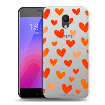 Пластиковый чехол на Meizu M6 с принтом Сердечки