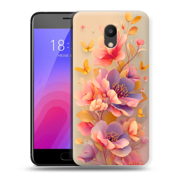 Пластиковый чехол на Meizu M6 с принтом Цветы и бабочки