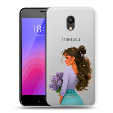 Пластиковый чехол на Meizu M6 с принтом девушка цветы
