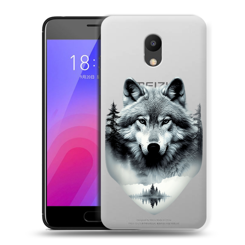 Пластиковый чехол на Meizu M6 с принтом Волк в лесу Пластиковый чехол на Meizu M6 с принтом Волк в лесу