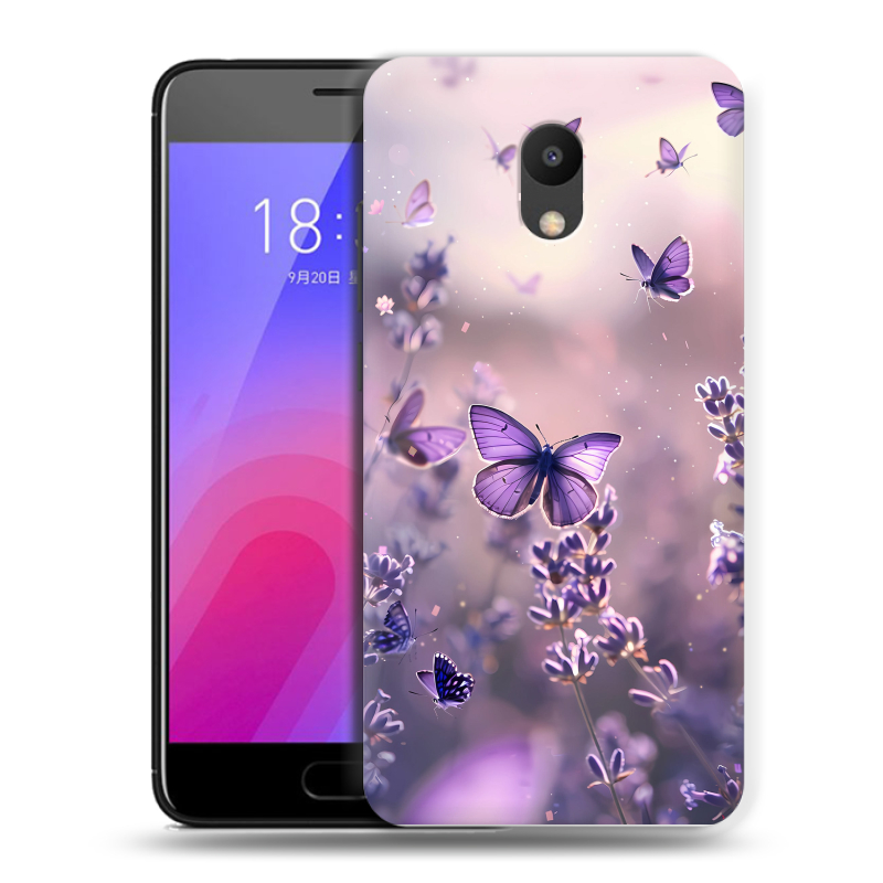 Пластиковый чехол на Meizu M6 с принтом бабочки и лаванда Пластиковый чехол на Meizu M6 с принтом бабочки и лаванда
