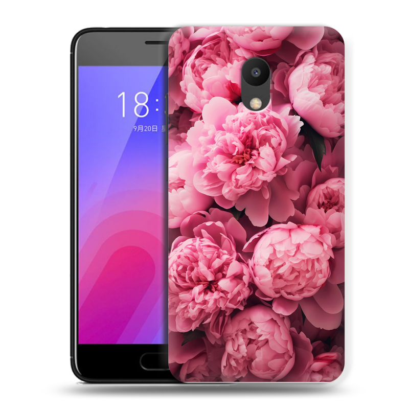 Пластиковый чехол на Meizu M6 с принтом цветы пионы Пластиковый чехол на Meizu M6 с принтом цветы пионы