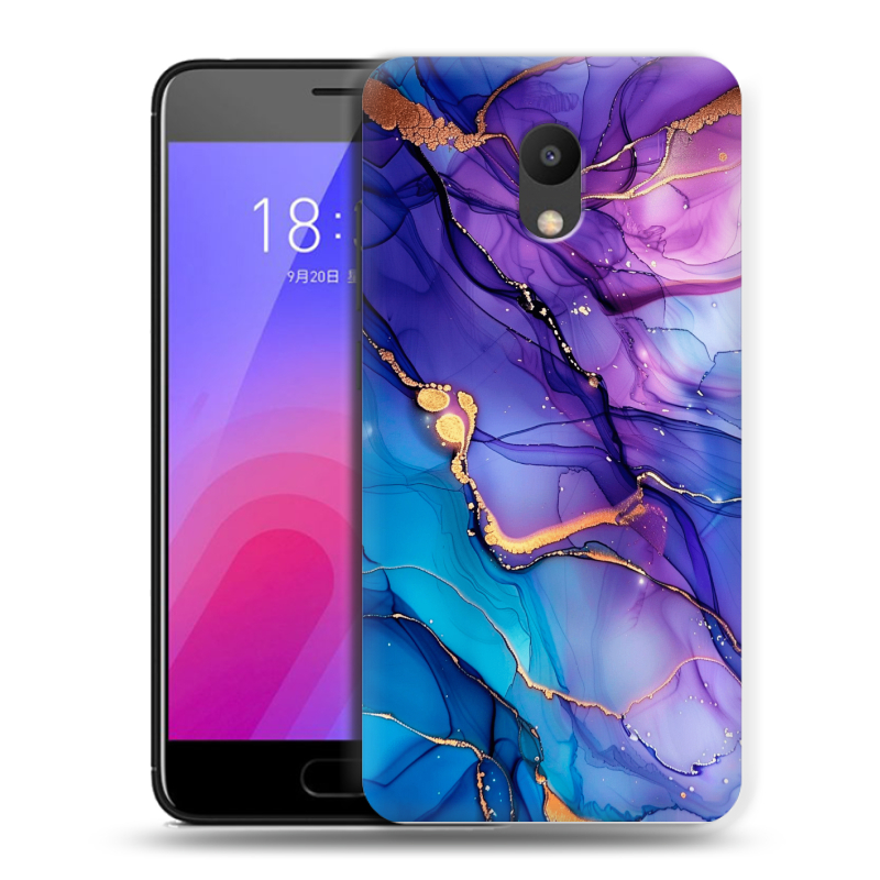 Пластиковый чехол на Meizu M6 с принтом синий мрамор Пластиковый чехол на Meizu M6 с принтом синий мрамор