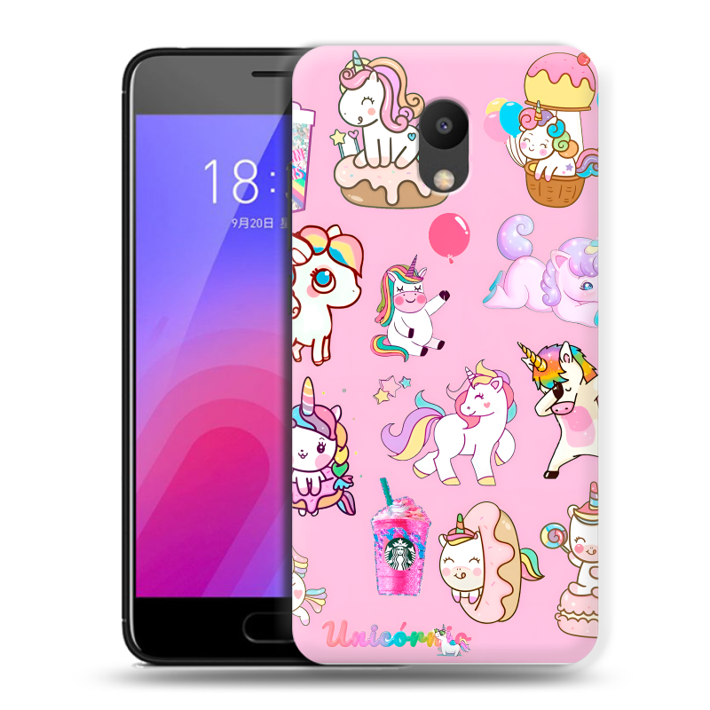 Пластиковый чехол на Meizu M6 с принтом розовые единороги Пластиковый чехол на Meizu M6 с принтом розовые единороги