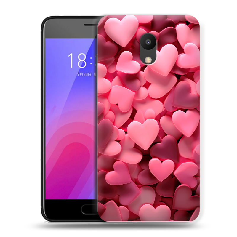 Пластиковый чехол на Meizu M6 с принтом розовые сердечки Пластиковый чехол на Meizu M6 с принтом розовые сердечки