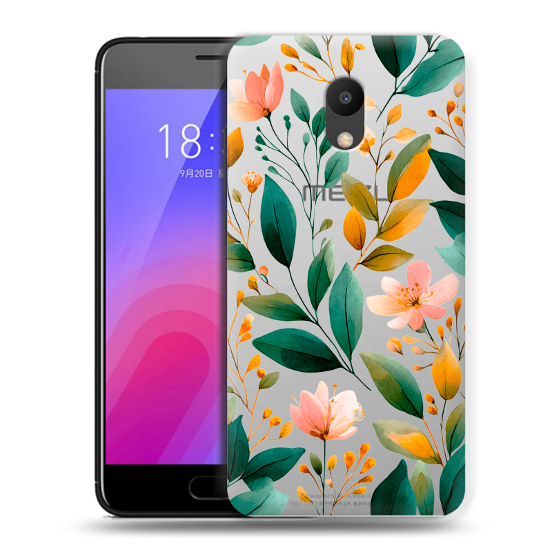 Пластиковый чехол на Meizu M6 с принтом Цветы паттерн Пластиковый чехол на Meizu M6 с принтом Цветы паттерн