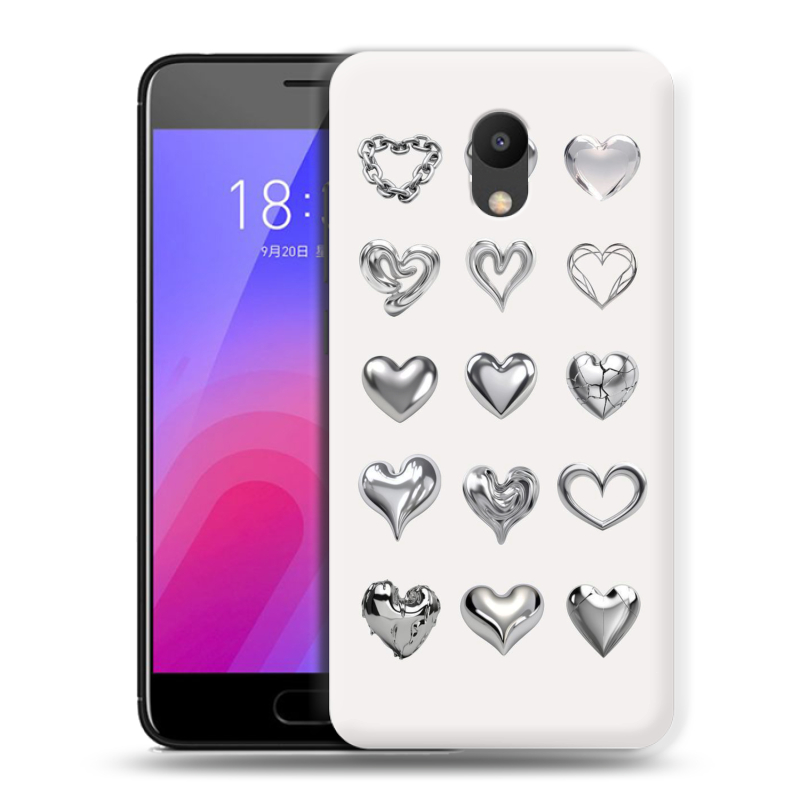 Пластиковый чехол на Meizu M6 с принтом Y2K сердечки Пластиковый чехол на Meizu M6 с принтом Y2K сердечки