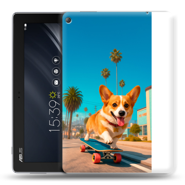 Силиконовый чехол на ASUS ZenPad 10 Z301ML с принтом Корги на скейте