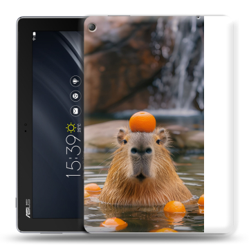 Силиконовый чехол на ASUS ZenPad 10 Z301ML с принтом Капибара с апельсином Силиконовый чехол на ASUS ZenPad 10 Z301ML с принтом Капибара с апельсином