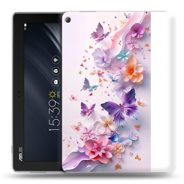 Силиконовый чехол на ASUS ZenPad 10 Z301ML с принтом цветы бабочки