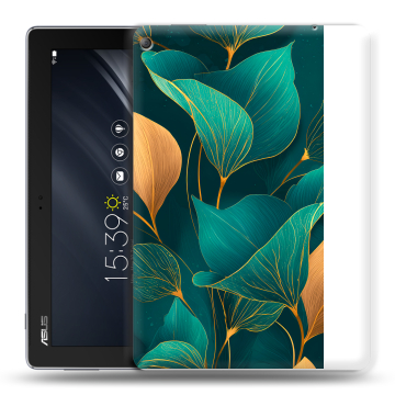 Силиконовый чехол на ASUS ZenPad 10 Z301ML с принтом Листья и золото