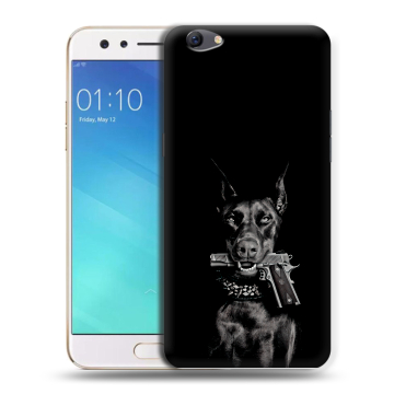 Силиконовый чехол на OPPO F3 с принтом Доберман и пистолет