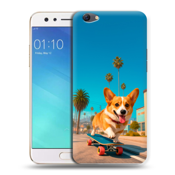 Силиконовый чехол на OPPO F3 с принтом Корги на скейте Силиконовый чехол на OPPO F3 с принтом Корги на скейте