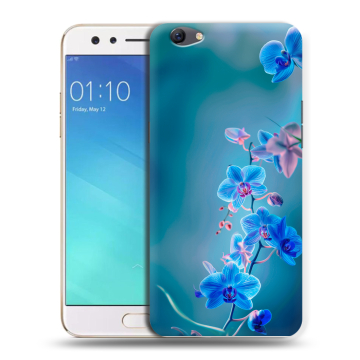Силиконовый чехол на OPPO F3 с принтом Голубые цветы Силиконовый чехол на OPPO F3 с принтом Голубые цветы