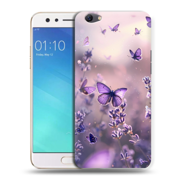 Силиконовый чехол на OPPO F3 с принтом бабочки и лаванда Силиконовый чехол на OPPO F3 с принтом бабочки и лаванда