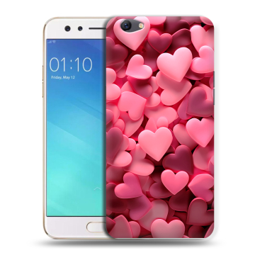 Силиконовый чехол на OPPO F3 с принтом розовые сердечки