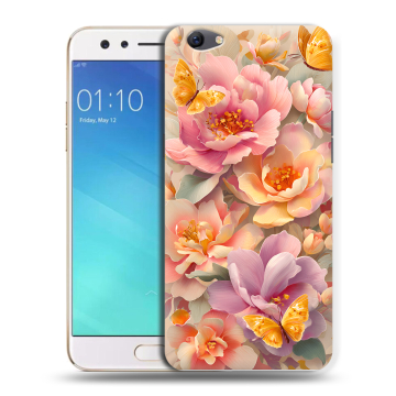 Силиконовый чехол на OPPO F3 с принтом Цветы и бабочки Силиконовый чехол на OPPO F3 с принтом Цветы и бабочки