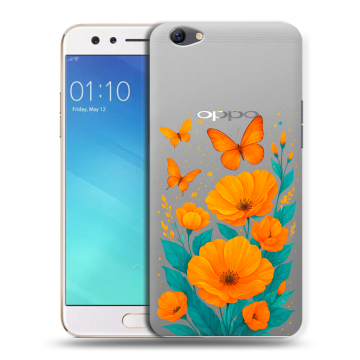 Силиконовый чехол на OPPO F3 с принтом цветы бабочки