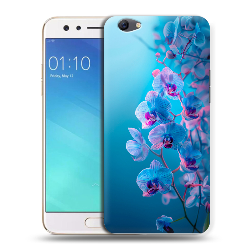 Пластиковый чехол на OPPO F3 с принтом голубые орхидеи Пластиковый чехол на OPPO F3 с принтом голубые орхидеи
