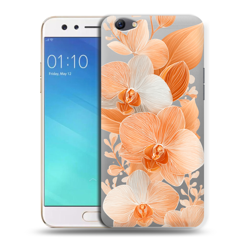 Силиконовый чехол на OPPO F3 с принтом Бежевые цветы Силиконовый чехол на OPPO F3 с принтом Бежевые цветы